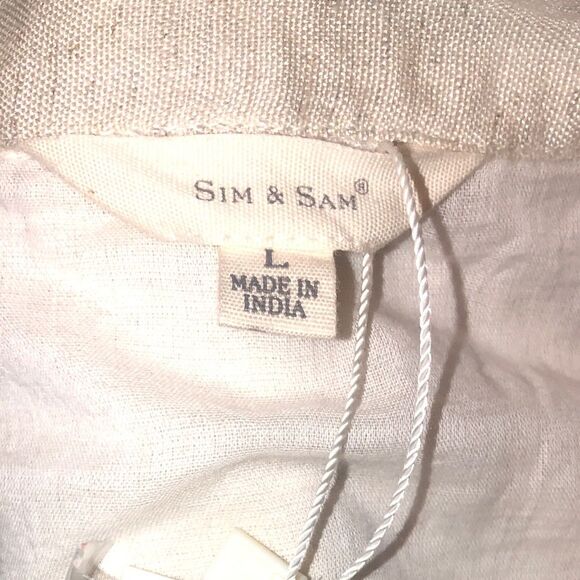 Sim & Sam Size L Linen Blend Lined Tan Sleeveless Button Up Shirt Dress w/ Belt - Picture 3 of 9